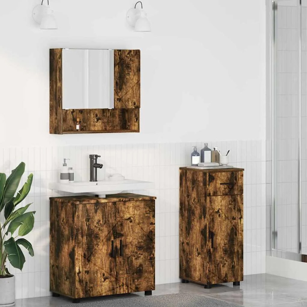 vidaXL Σετ Επίπλων Μπάνιου 3 pcs Καπνιστή δρυς 61 x 35 x 64 εκ.
