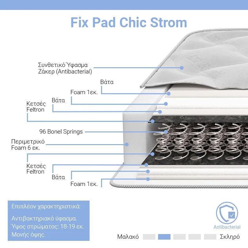 Στρώμα Fix Pad Chic Strom μονής όψης 18-19cm 120x200εκ - Foam - 207-000012