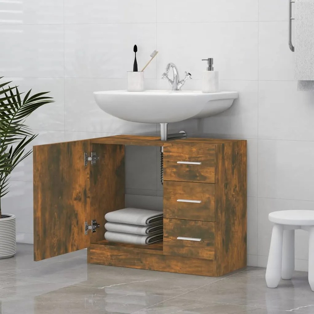 vidaXL Ντουλάπι Νιπτήρα Καπνιστή Δρυς 63 x 30 x 54 εκ. Επεξεργ. Ξύλο