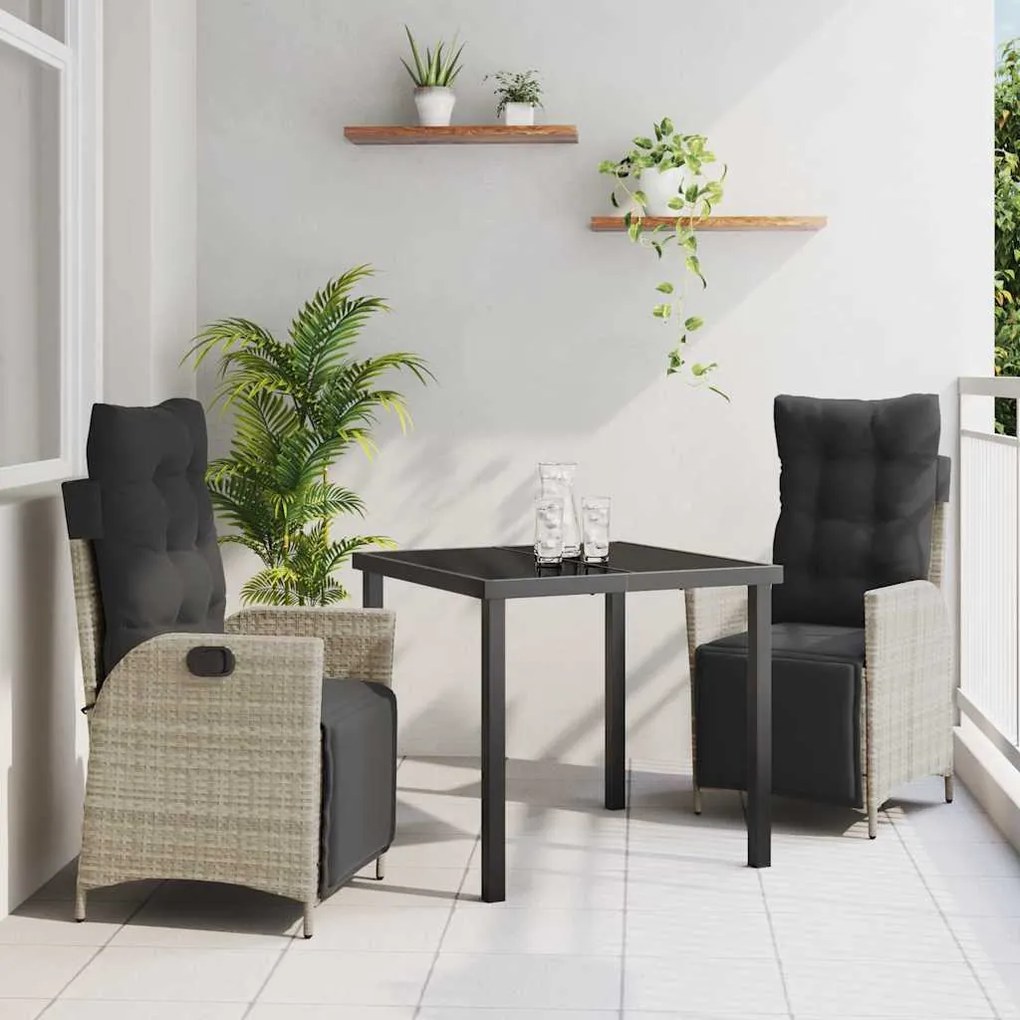 vidaXL Σέτ φαγητού για κήπο 3 pcs Ανοιχτό γκρι Πολυ ράταν