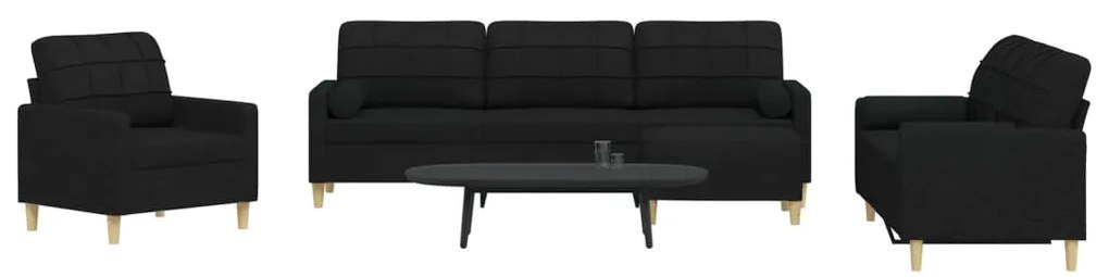 vidaXL Σαλόνι Σετ 4 Τεμαχίων Μαύρο Ύφασμα + Μαξιλάρια/Υποπόδιο