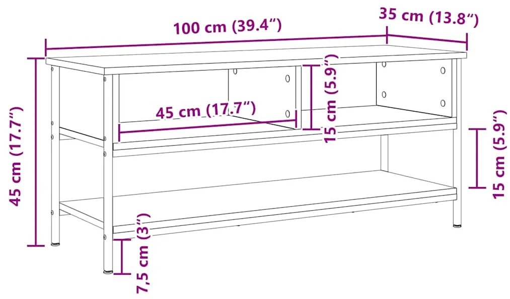 vidaXL Ντουλάπι TV Παλαιό ξύλο 100 x 35 x 45 εκ. Επεξεργασμένο ξύλο