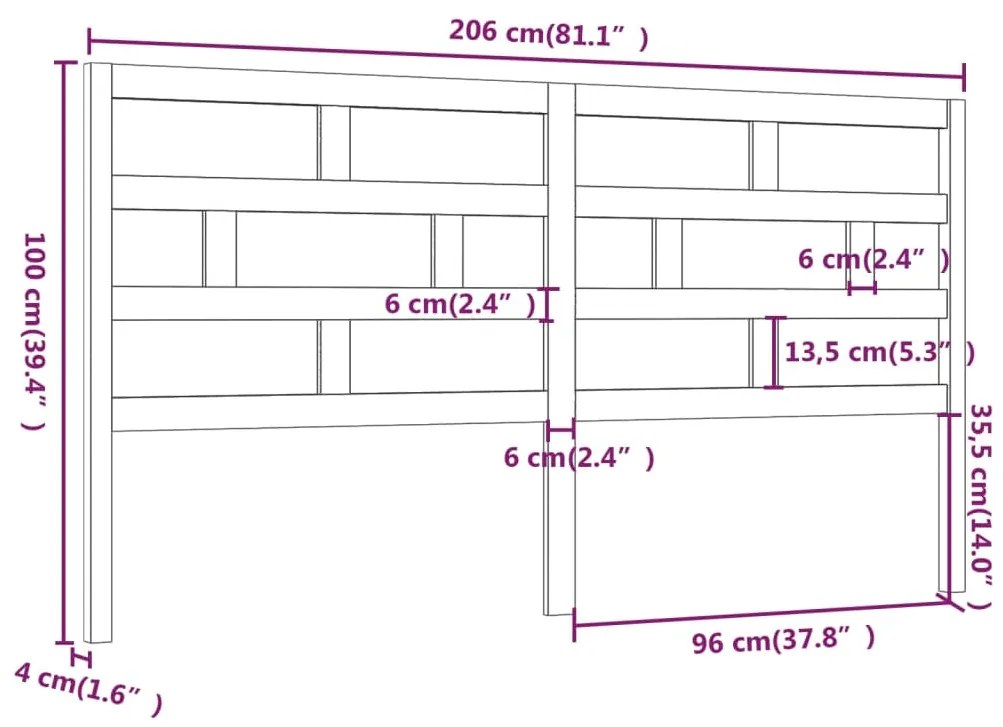 vidaXL Κεφαλάρι κρεβατιού Καφέ 206x4x100 εκ. από Μασίφ Ξύλο Πεύκου