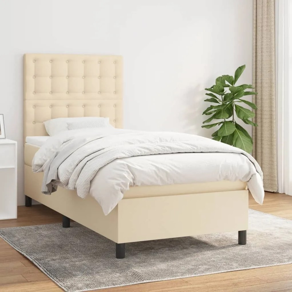 Κρεβάτι Boxspring με Στρώμα Κρεμ 90x190 εκ.Υφασμάτινο - Κρεμ