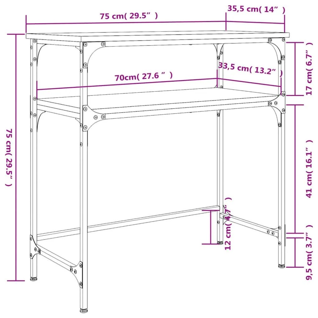 Τραπέζι Κονσόλα Γκρι Sonoma 75x35,5x75 εκ. Επεξεργασμένο Ξύλο - Γκρι