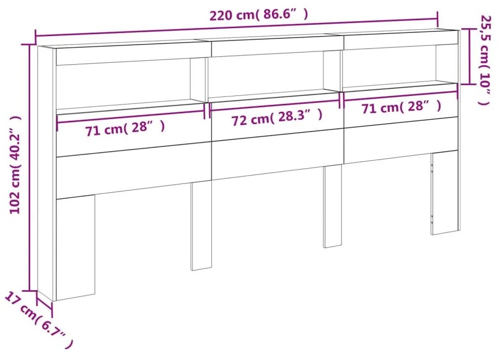 Κεφαλάρι με Αποθηκευτικό Χώρο &amp; LED Καφέ Δρυς 220x17x102 εκ. - Καφέ