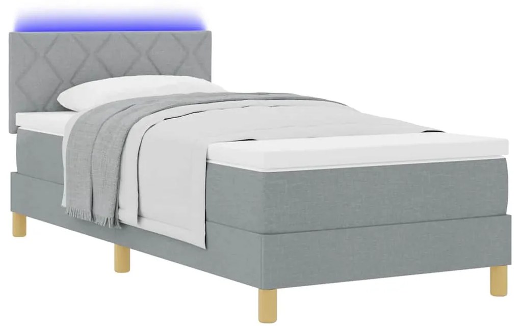 vidaXL LED Κρεβάτι με βάθρο με στρώμα Ανοιχτό γκρι 90 x 190 cm ύφασμα