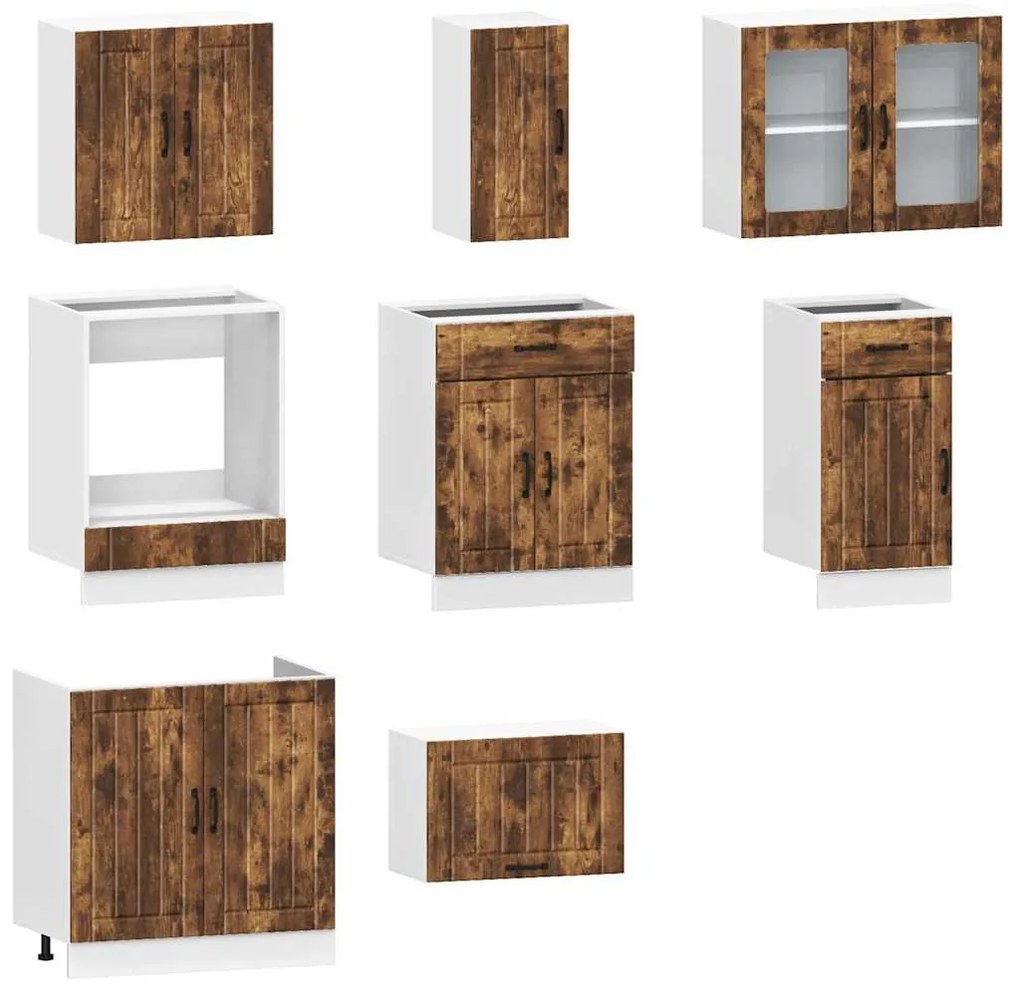 vidaXL Σετ Ντουλαπιών Κουζίνας 8 Τεμαχίων "Lucca" από Καπνιστή Δρυ και Μηχανικά Απορροφημένο Ξύλο