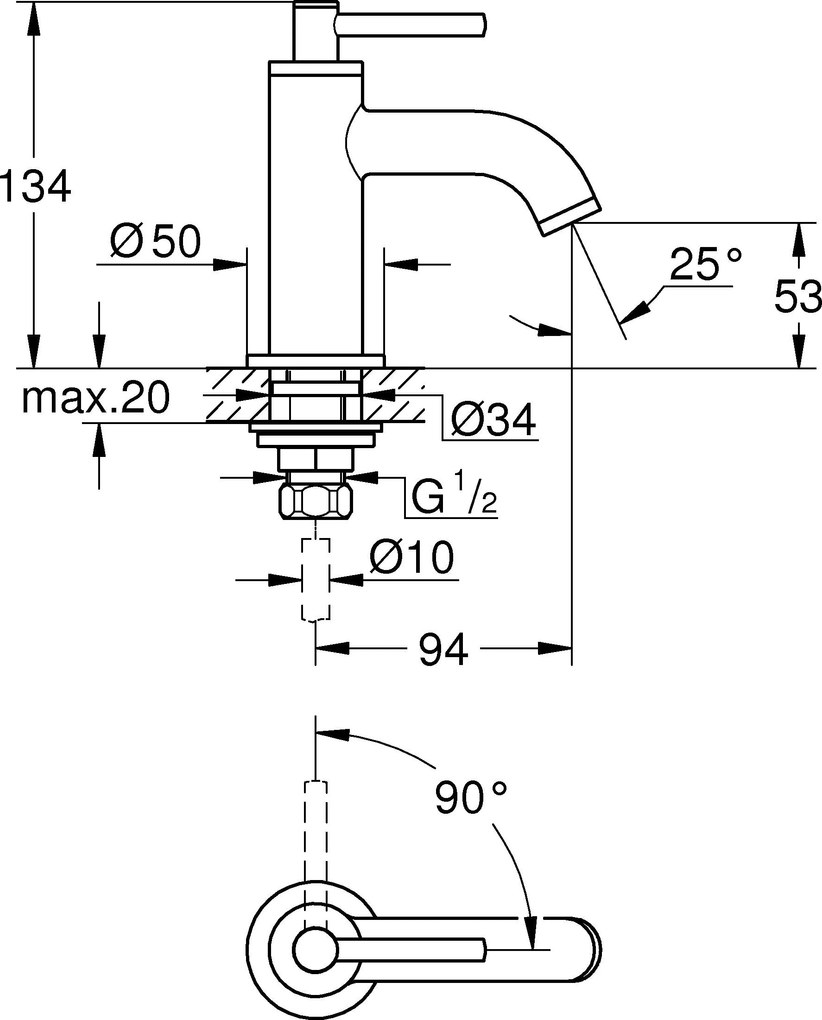 Μπαταρία νιπτήρα Grohe 20021-Anthraki