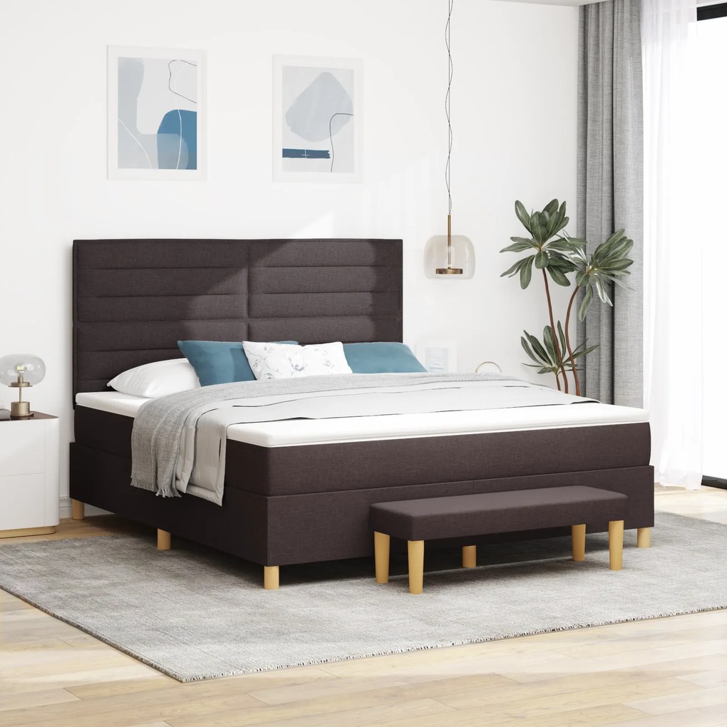 vidaXL κρεβάτι με στυλ box spring με στρώμα & πάγκο καφέ 180x200 εκ. υφασμάτινο
