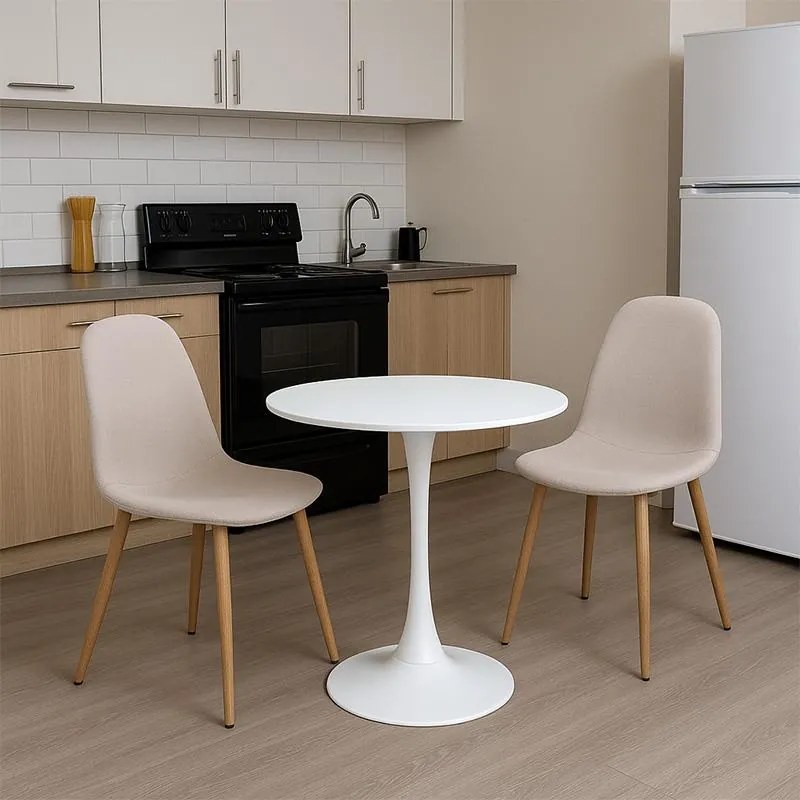 Σετ Τραπεζαρίας Elijah - Bella 3 τεμ σε Λευκό - Μπέζ Φ60x74εκ. 60x60x74 εκ.