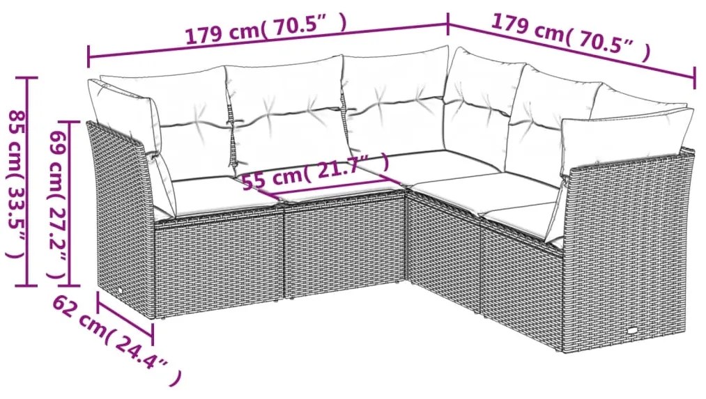 vidaXL Σετ Καναπέ Κήπου 5 τεμ. Μπεζ Συνθετικό Ρατάν με Μαξιλάρι
