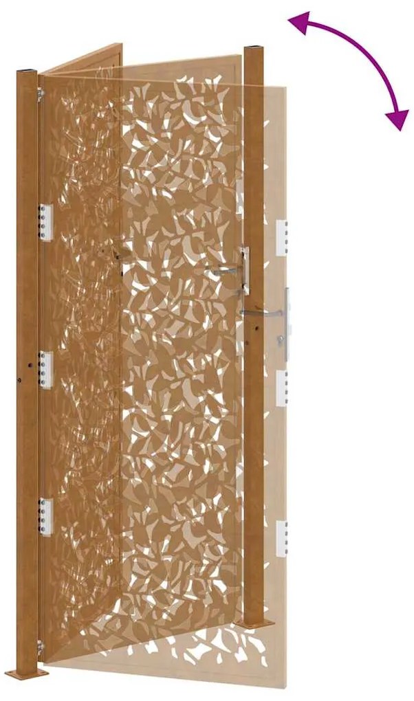 Πύλη κήπου 105x205 cm από χάλυβα με φύλλα καιρικές συνθήκες - Καφέ