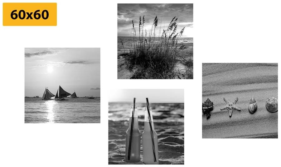 Σετ εικόνων θάλασσα και παραλία σε μαύρο & άσπρο - 4x 60x60