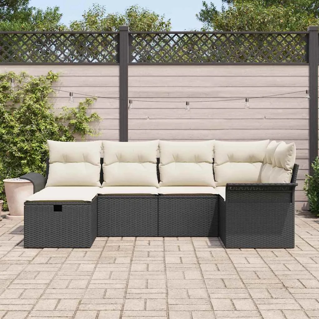 vidaXL Σετ Καναπέ Κήπου 6 pcs Μαύρο και κρεμ 242.5 x 132.5 x 85 εκ.