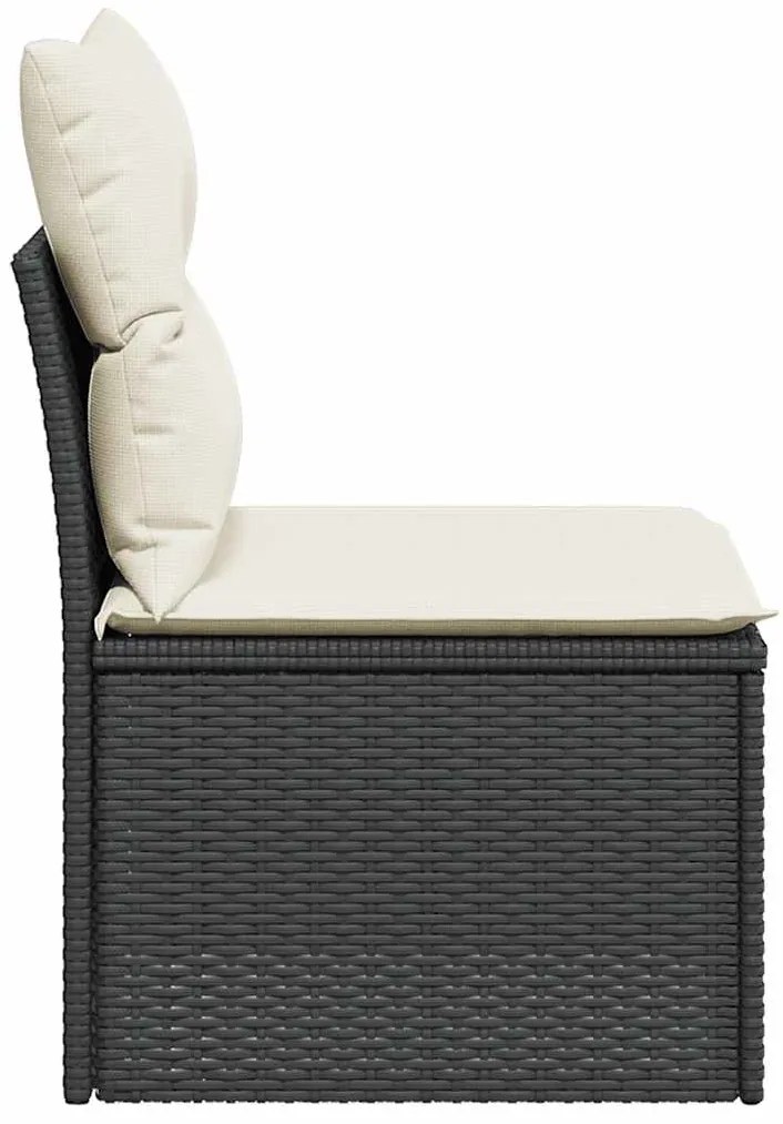 vidaXL Καναπές Κήπου Χωρίς Μπράτσα Μαύρος Συνθετικό Ρατάν με Μαξιλάρια