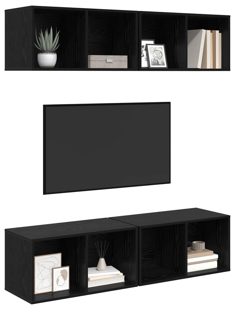 vidaXL Τηλεοπτική Κάβα Τοίχου 4 pcs Μαύρη δρυς 37 x 37 x 72 εκ