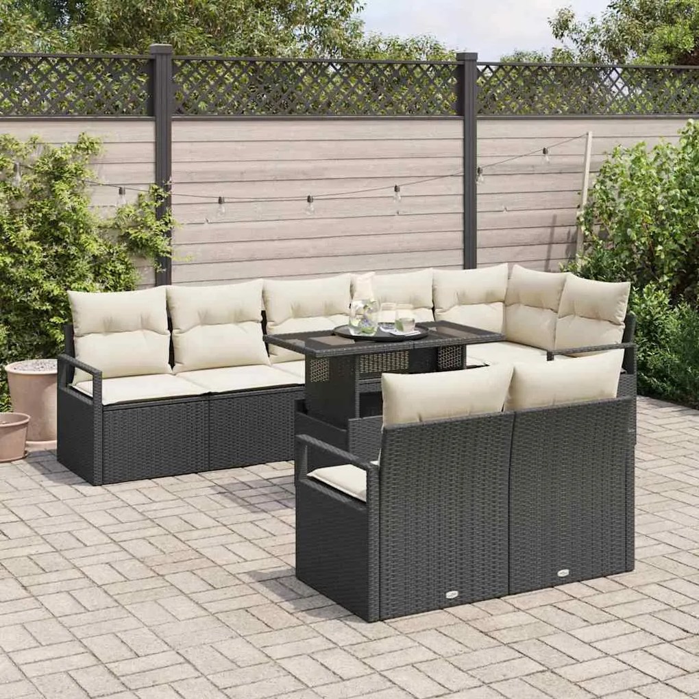 vidaXL Σετ Καναπέ Κήπου 9 pcs Μαύρο και κρεμ 100 x 55 x 73 εκ