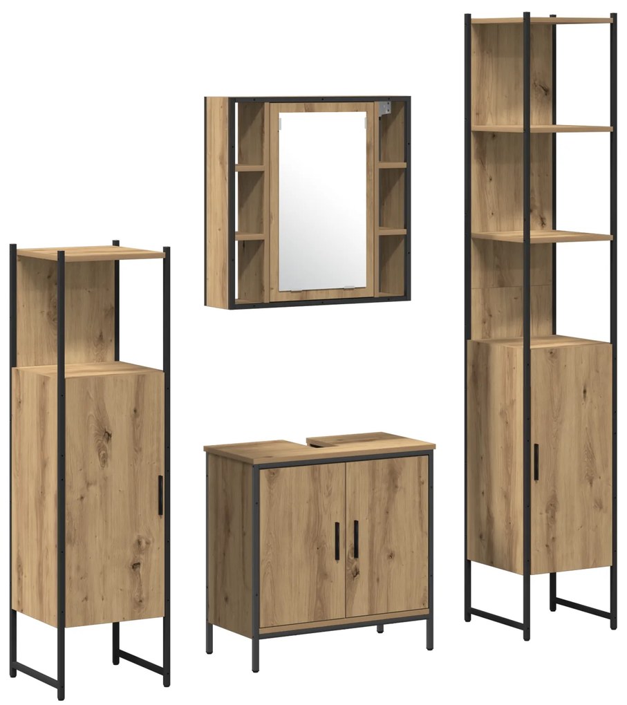 vidaXL Σετ επίπλων μπάνιου 4 τεμαχίων Artisan Oak Επεξεργασμένη ξυλεία