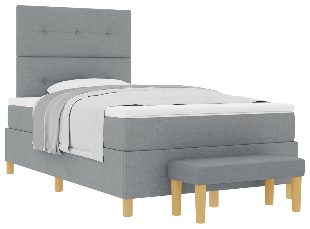 vidaXL Κρεβάτι Box Spring με Στρώμα & Πάγκο Ανοιχτό Γκρι 120x190 cm Ύφασμα