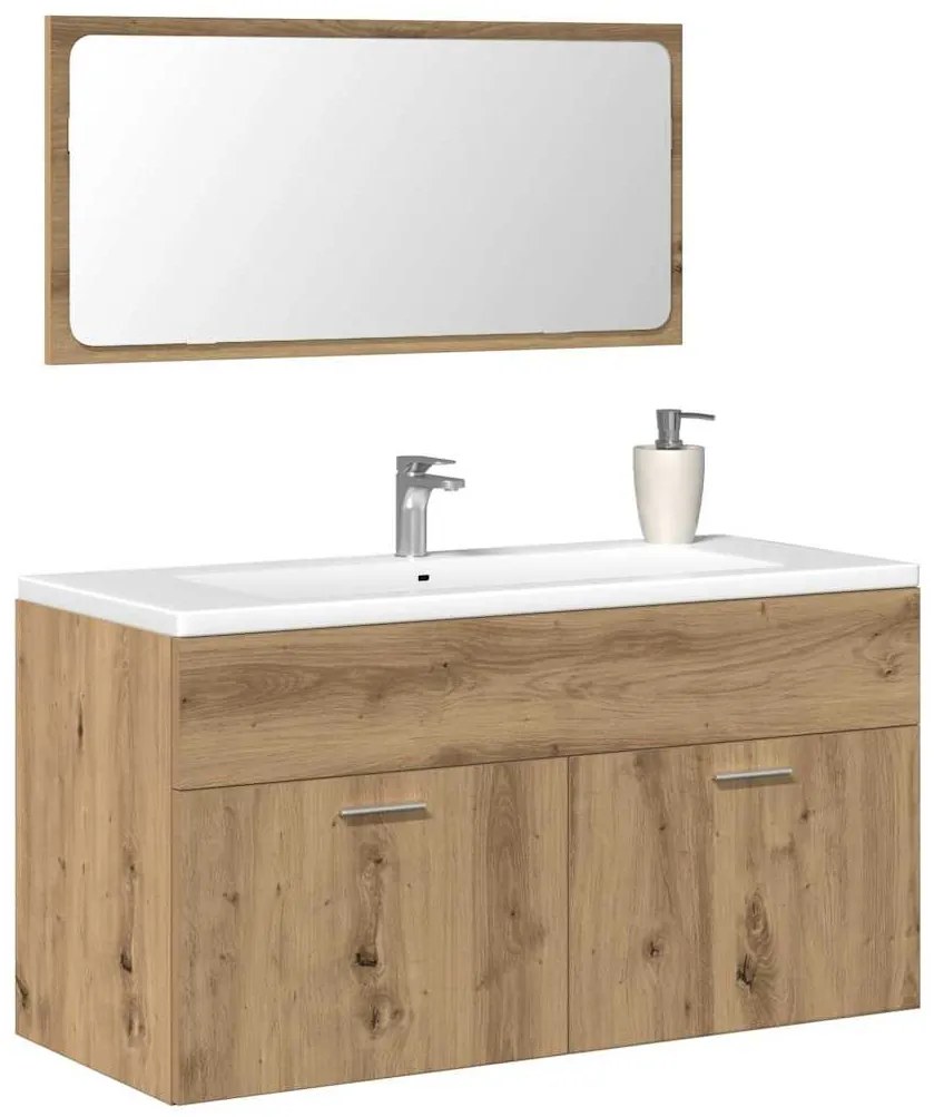 vidaXL Ντουλάπι μπάνιου με καθρέφτη Ξύλο Τεχνικής Δρυς