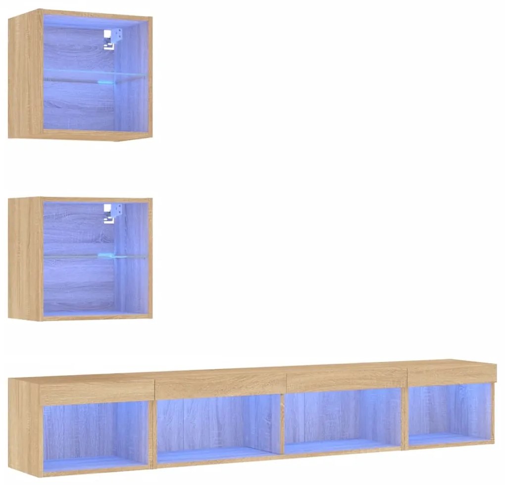 vidaXL Έπιπλα Τοίχου Τηλεόρασης 5 τεμ. LED Sonoma Δρυς από Επεξ. Ξύλο