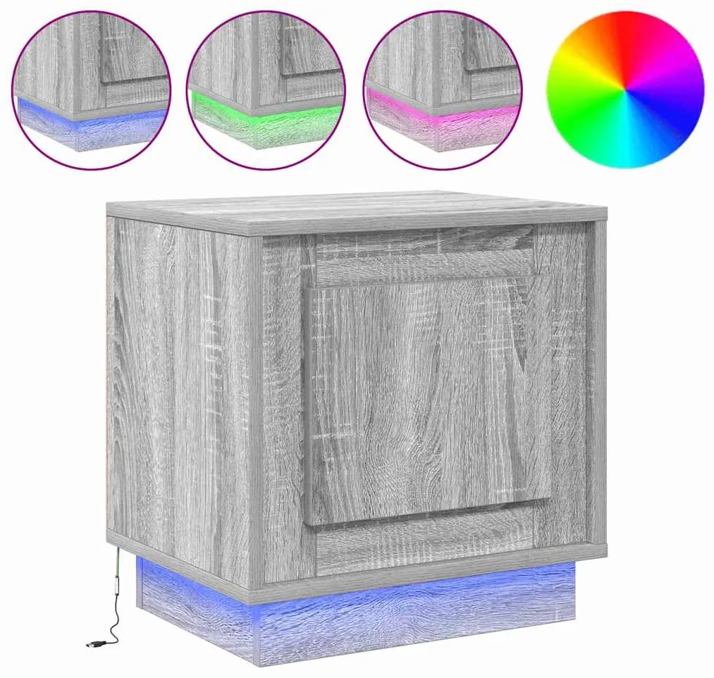 vidaXL Κομοδίνο με Γκρι 44 x 34.5 x 45 εκ Επεξεργασμένο ξύλο