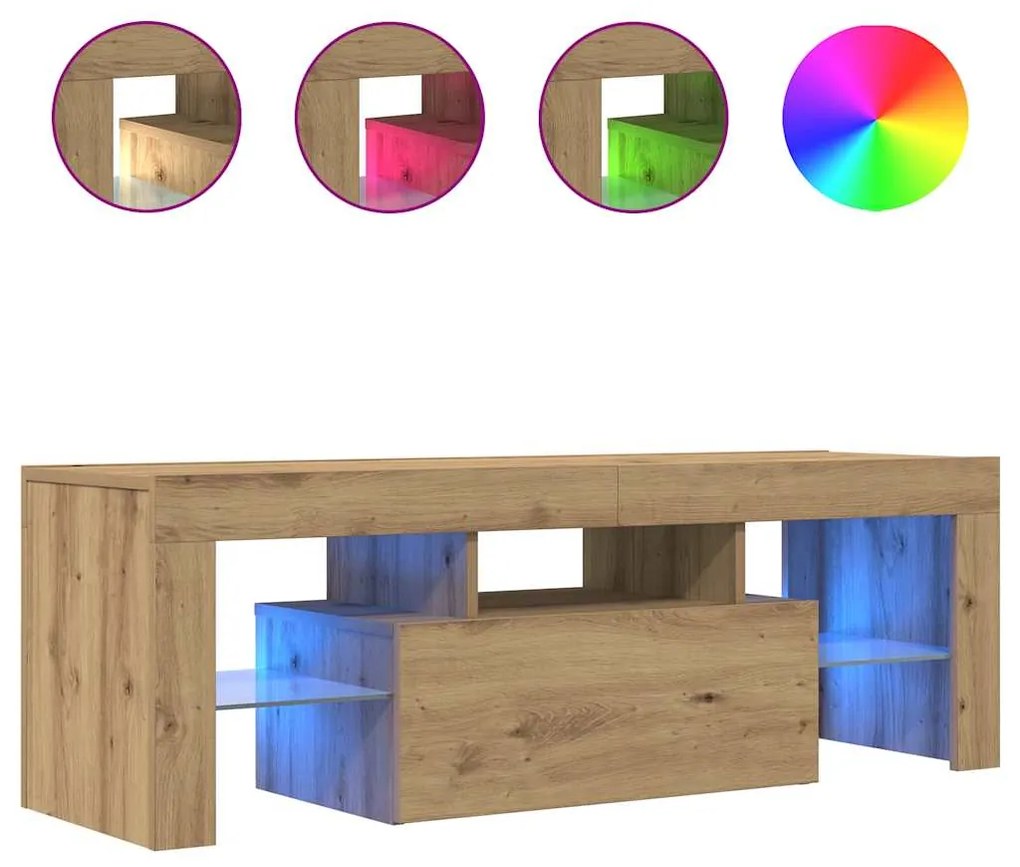 vidaXL Έπιπλο Τηλεόρασης με LED Αρτισιανή Δρυς 120x36,5x40εκ Επεξ.Ξύλο