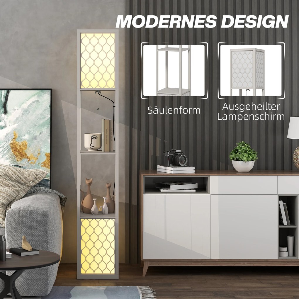 HOMCOM φωτιστικό δαπέδου μοντέρνου σχεδιασμού, 2 ράφια, διακόπτης αλυσίδας, 26 cm x 26 cm x 156 cm, Μαύρο + Λευκό