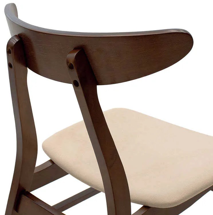 Καρέκλα Orlean pakoworld μασίφ ξύλο rubber wood χρώμα καρυδί με μπεζ ύφασμα