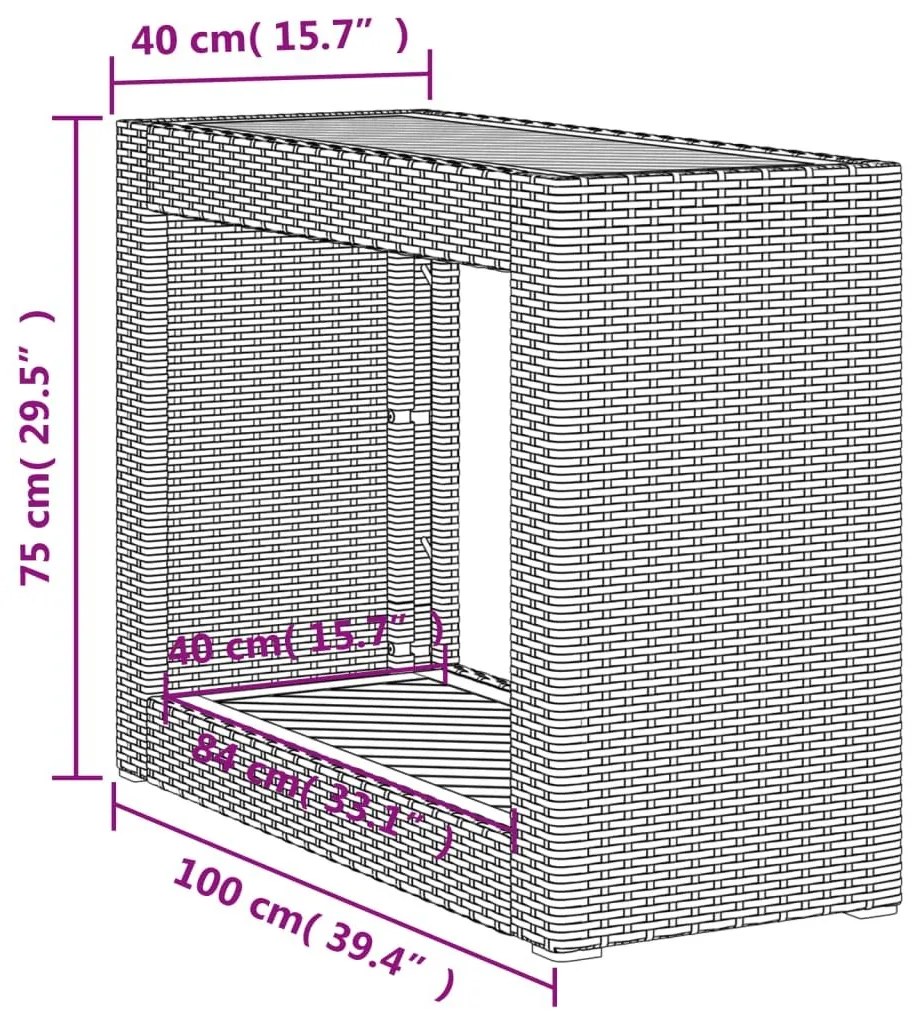 Τραπέζι Κήπου με Ξύλινη Επιφάνεια Γκρι 100x40x75 εκ Συνθ. Ρατάν - Γκρι