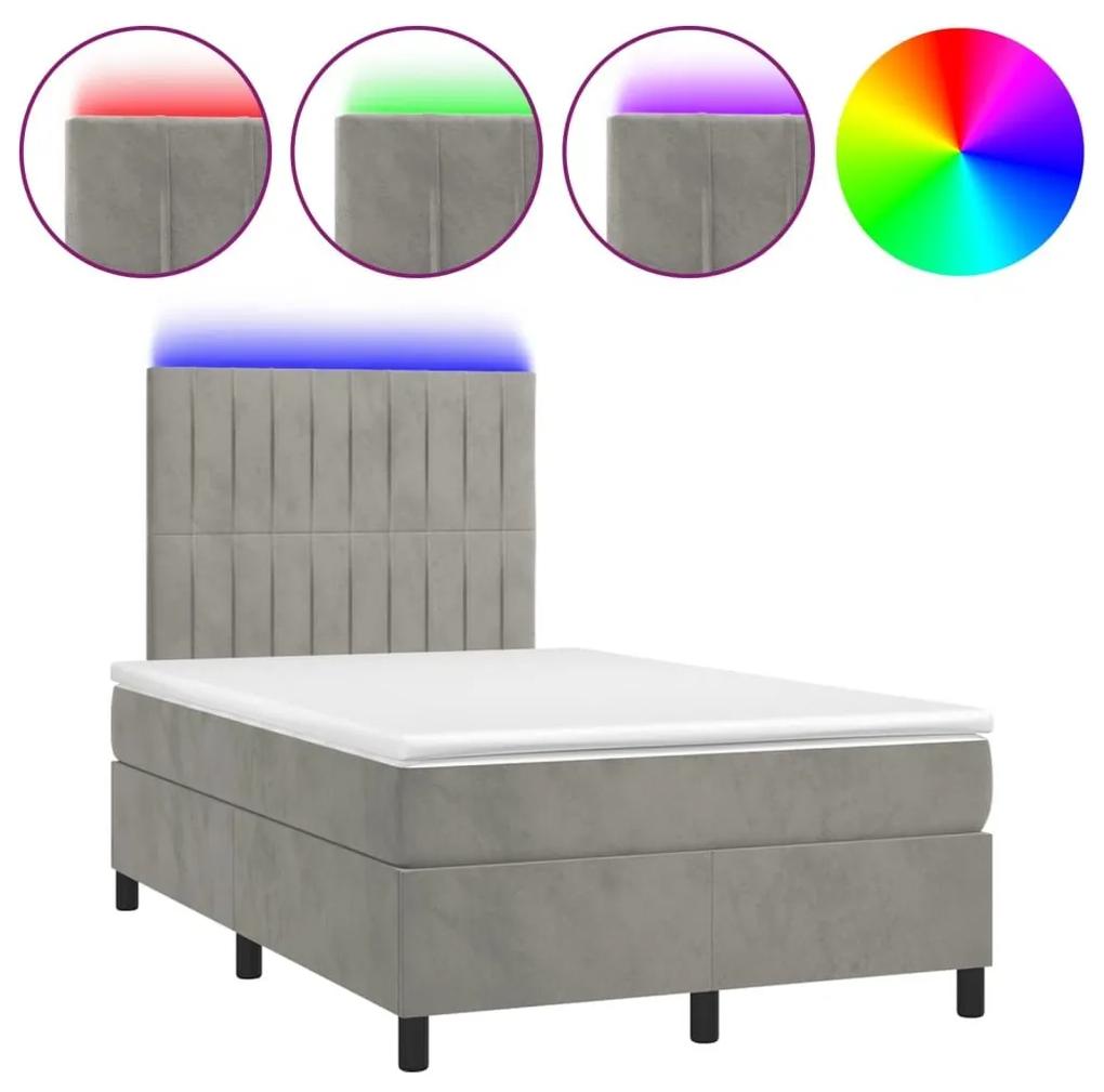 Κρεβάτι Boxspring με Στρώμα &amp; LED Αν.Γκρι 120x200 εκ. Βελούδινο - Γκρι