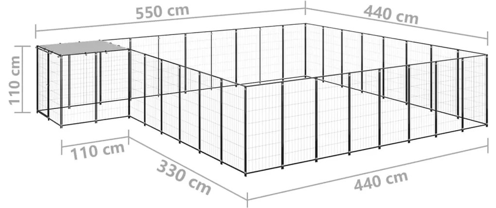 vidaXL Σπιτάκι Σκύλου Μαύρο 20,57 μ² Ατσάλινο