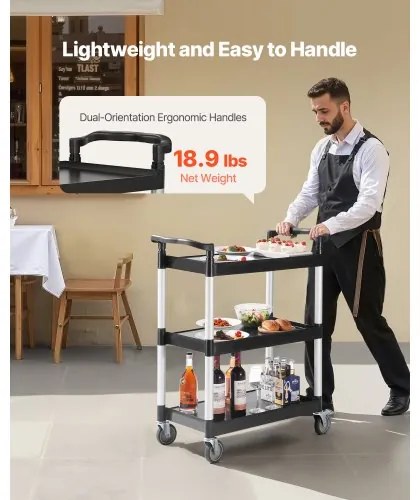 VEVOR Heavy Duty Utility Cart 300 lbs Capacity 3-tier Service Cart with Wheels