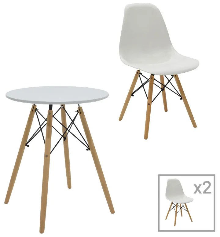 Intrahome Τραπεζαρία EVERESTA σετ 3τεμ Intrahome MDF και ξύλο οξιάς σε λευκή-φυσική απόχρωση Φ60x73εκ | SKU: INTRAPA-311111811