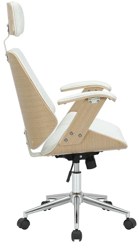 Καρέκλα γραφείου διευθυντή Fern pakoworld PU λευκό-plywood φυσικό (1 τεμάχια)