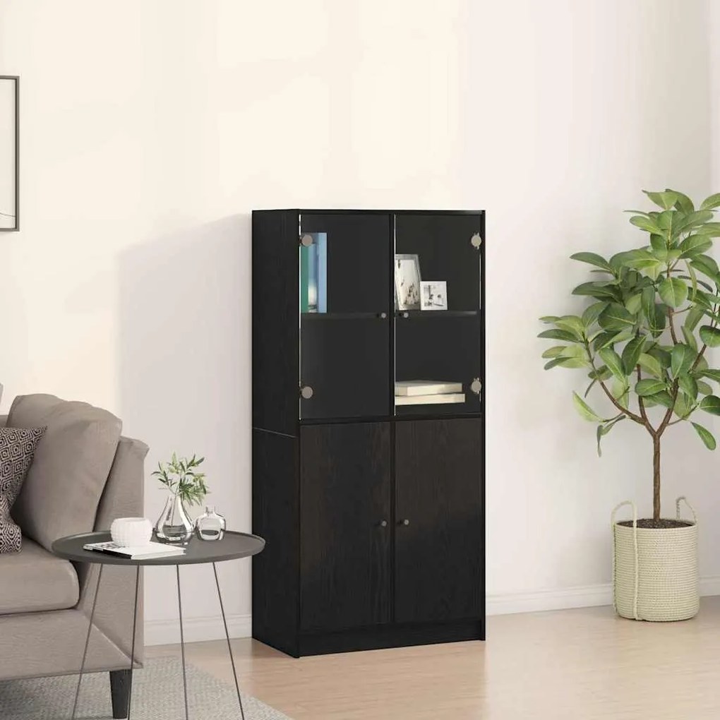 vidaXL Highboard Μαύρο 68 x 37 x 142 εκ Επεξεργασμένο ξύλο