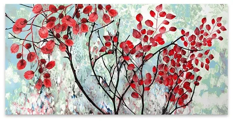 Πίνακας σε καμβά Red Leaves Megapap ψηφιακής εκτύπωσης 140x70x3εκ. - GP033-0011 - GP033-0011