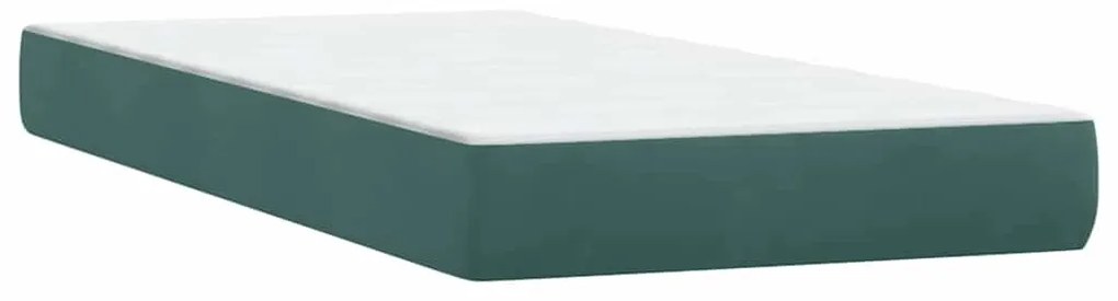 vidaXL Κρεβάτι Boxspring με Στρώμα & LED σκούρο πράσινο 90x210εκ. Βελούδινο
