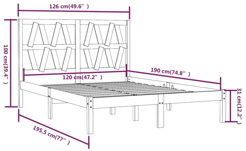 Πλαίσιο Κρεβατιού Λευκό 120x190 εκ Μασίφ Πεύκο Small Double - Λευκό