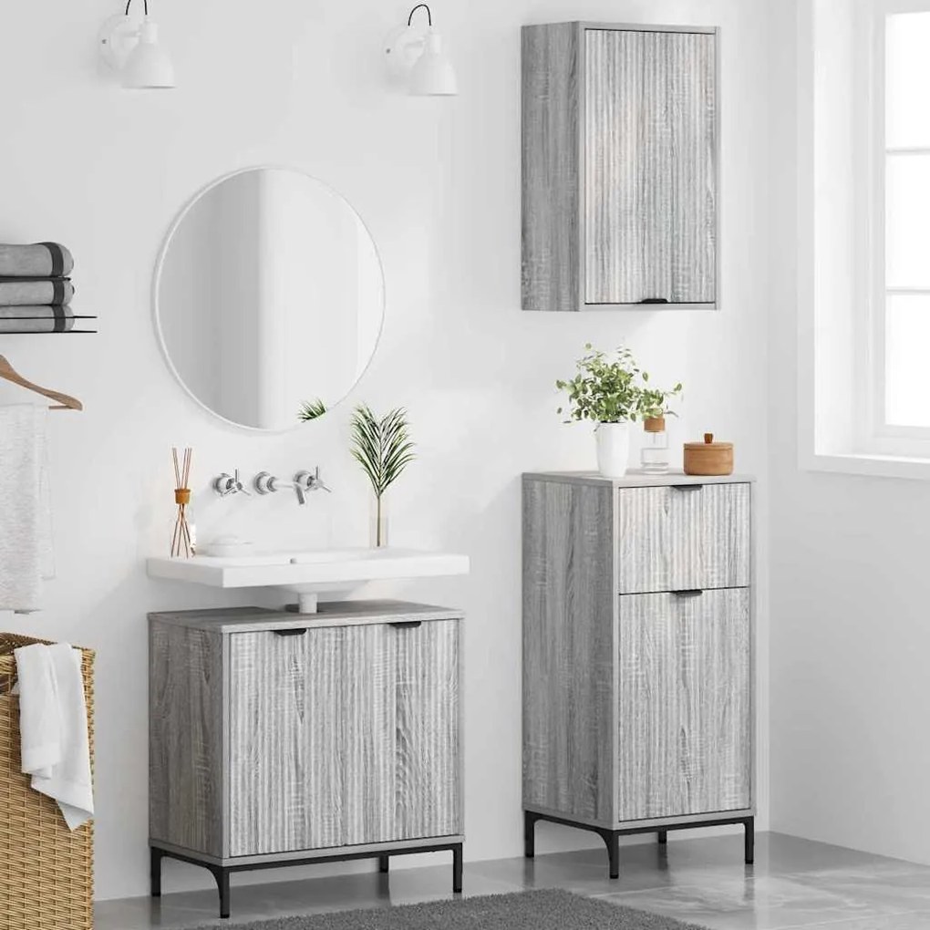 vidaXL Σετ Επίπλων Μπάνιου με ράφι 3 pcs Γκρι sonoma 39.5 x 36 x 88 εκ