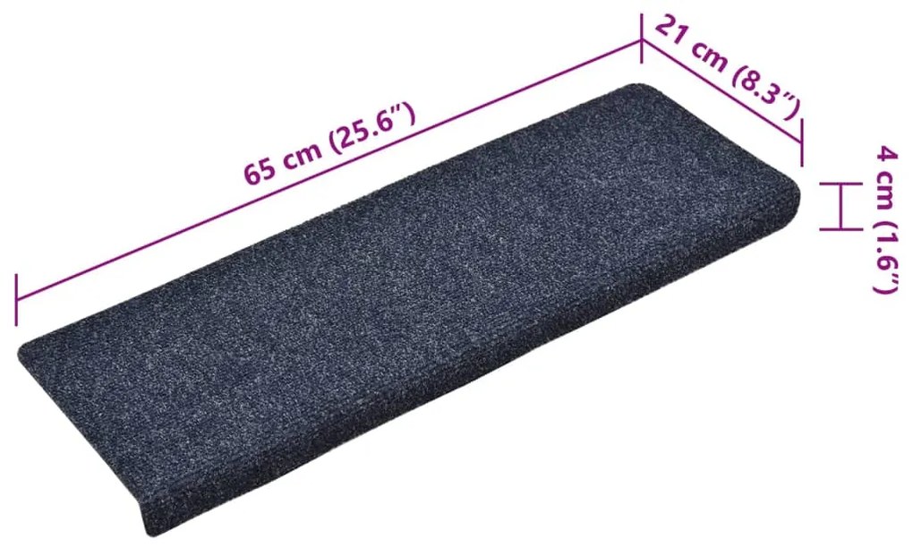 vidaXL Πατάκια Σκάλας 15 τεμ. Μπλε 65x21x4 εκ. Βελονιασμένο Ύφασμα