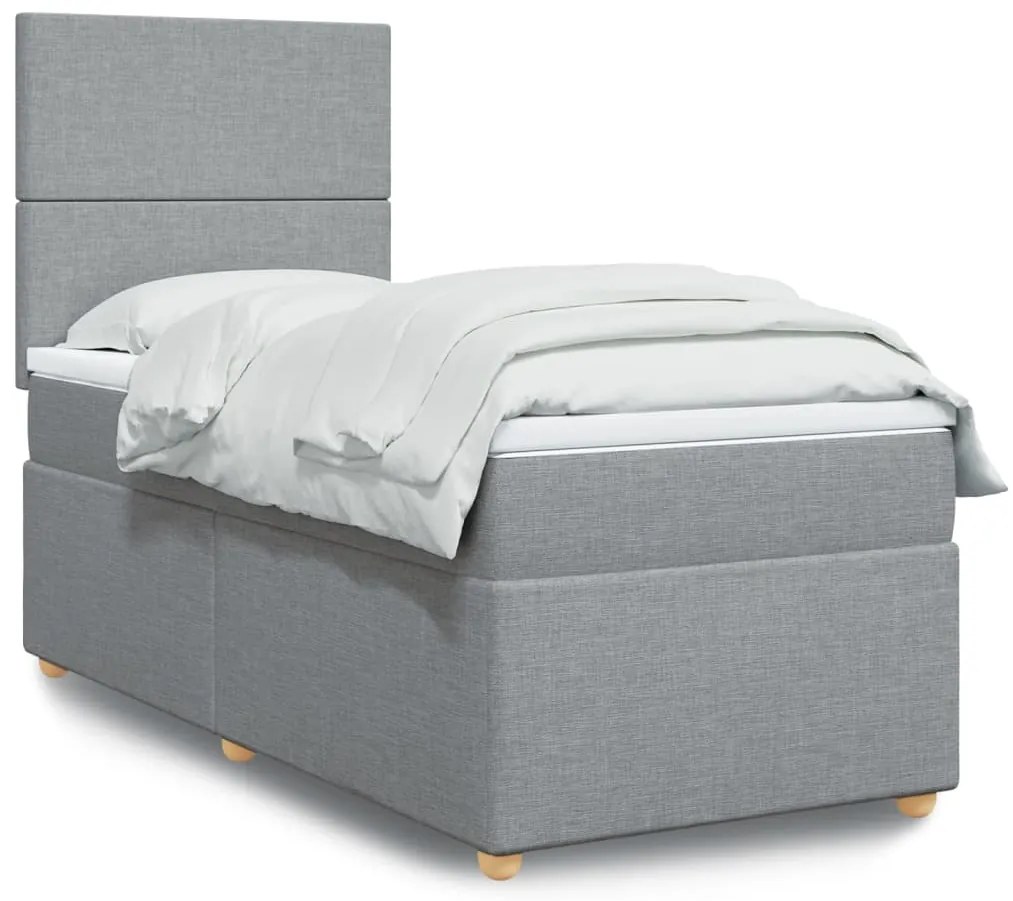vidaXL Κρεβάτι Boxspring με Στρώμα Ανοιχτό Γκρι 90x190 εκ. Υφασμάτινο