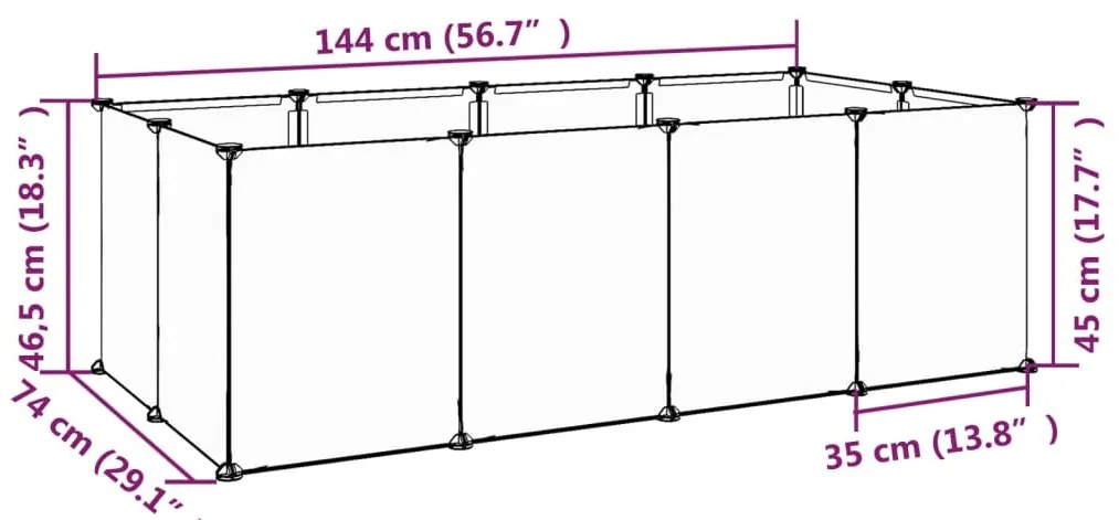 vidaXL Κλουβί Μικρών Ζώων Μαύρο 144x74x46,5 εκ. Πολυπροπυλένιο/Ατσάλι