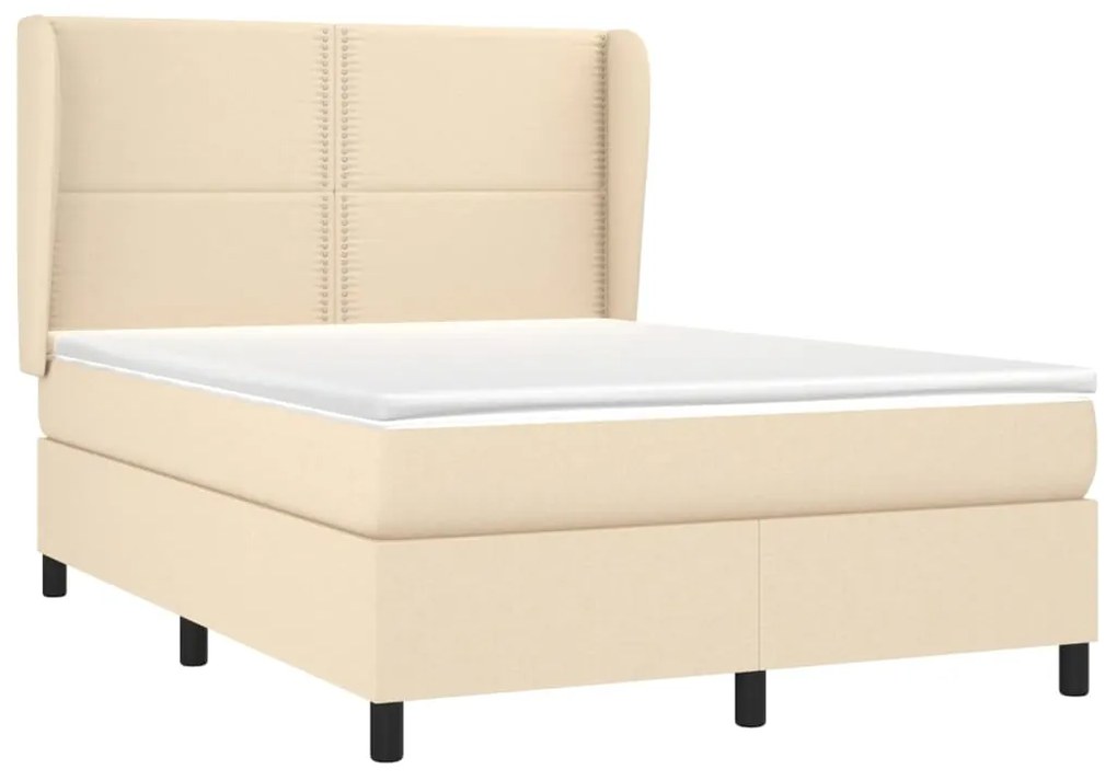 vidaXL Κρεβάτι Boxspring με Στρώμα Κρεμ 140x200 εκ. Υφασμάτινο