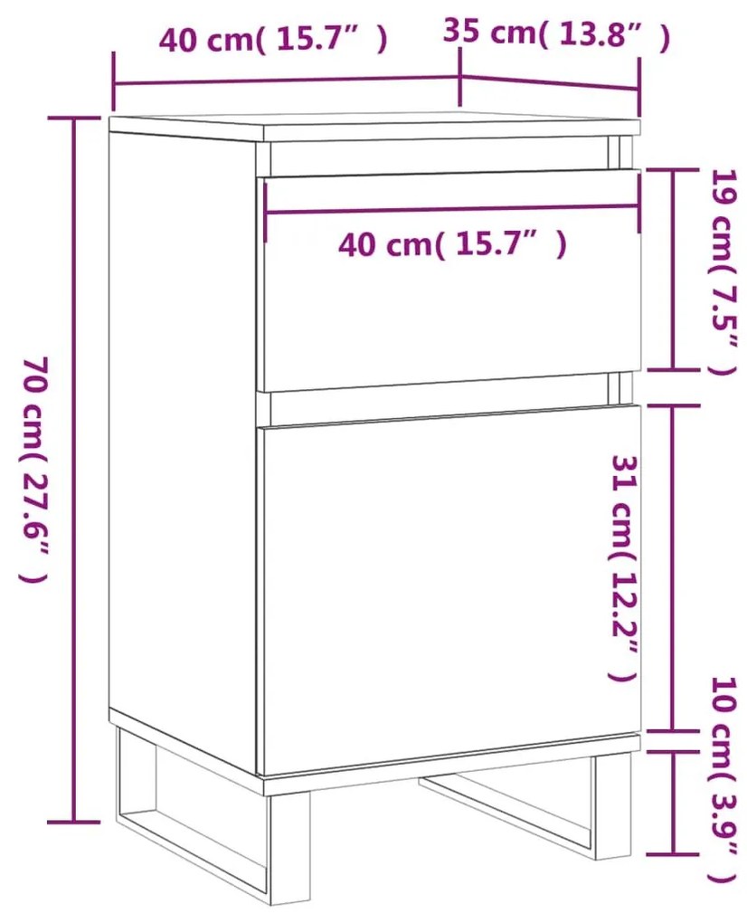 Ντουλάπια 2 τεμ. Λευκά 40 x 35 x 70 εκ. από Επεξεργασμένο Ξύλο - Λευκό