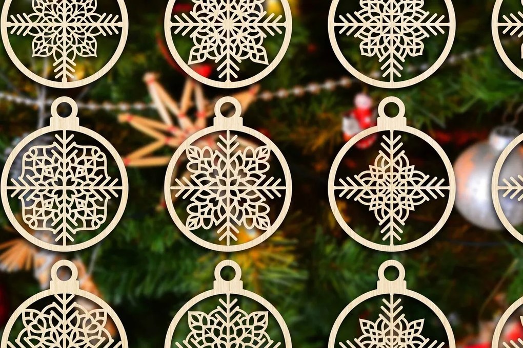 Σετ των 3 Intra απο ξύλο plywood 3mm-4mm πάχος Χριστουγεννιάτικο στολίδι Δίασταση 8x8 cm INTRAFABR-79667522