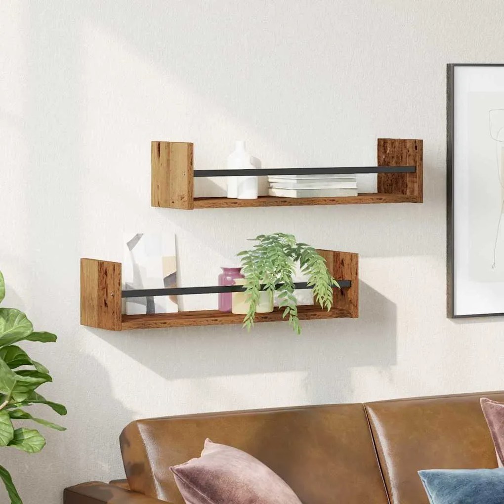 vidaXL Ράφια τοίχου 2 τμχ Ξύλο παλιό 60x16x14 εκ. Μηχανικής ξύλου