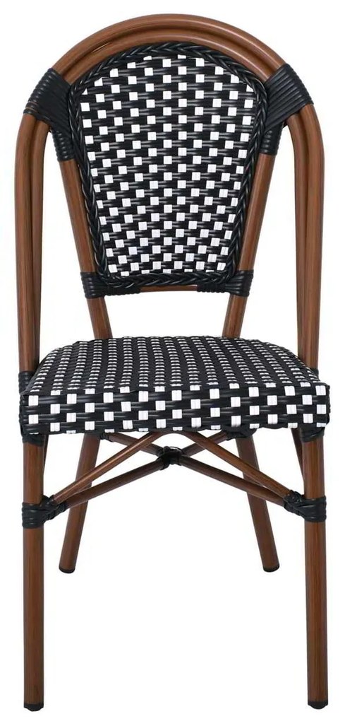 PARIS Καρέκλα Bistro, Αλουμίνιο Καρυδί, Wicker Άσπρο - Μαύρο, Στοιβαζόμενη