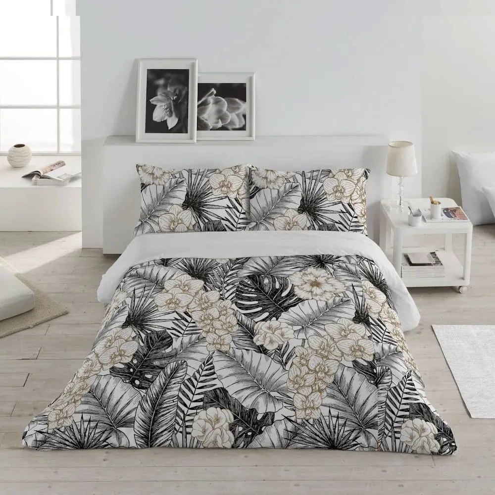 Σεντόνια Orchid (Σετ 4τμχ) White-Black Anna Riska Υπέρδιπλο 240x275cm 100% Βαμβακοσατέν